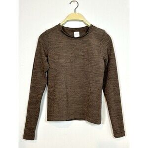 Athleta Brown Long Sleeve Crewneck Top Textured Stretch Size Small